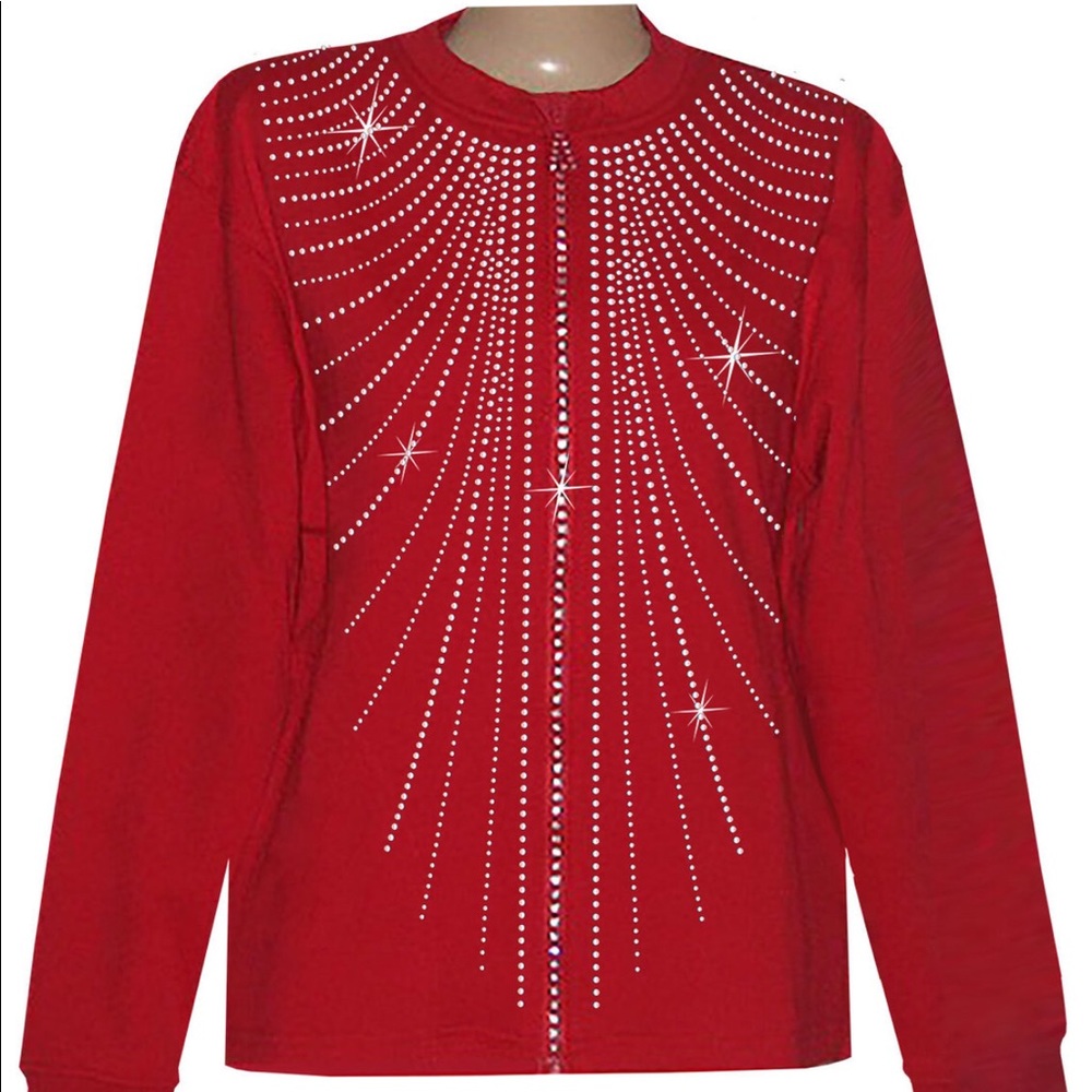 Round Neck Crystal Zipper Cardigan